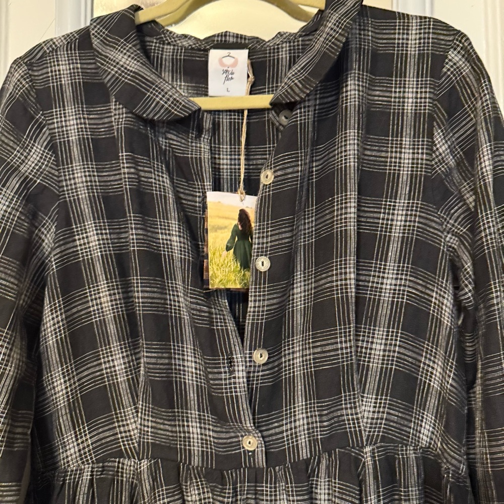 Son de Flor Black Tartan Plaid Midi Dress